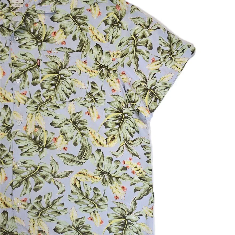 Levis Shirt Mens 2XL Blue Tropical Hawaiian Classic Camper Relaxed Fit Button Up